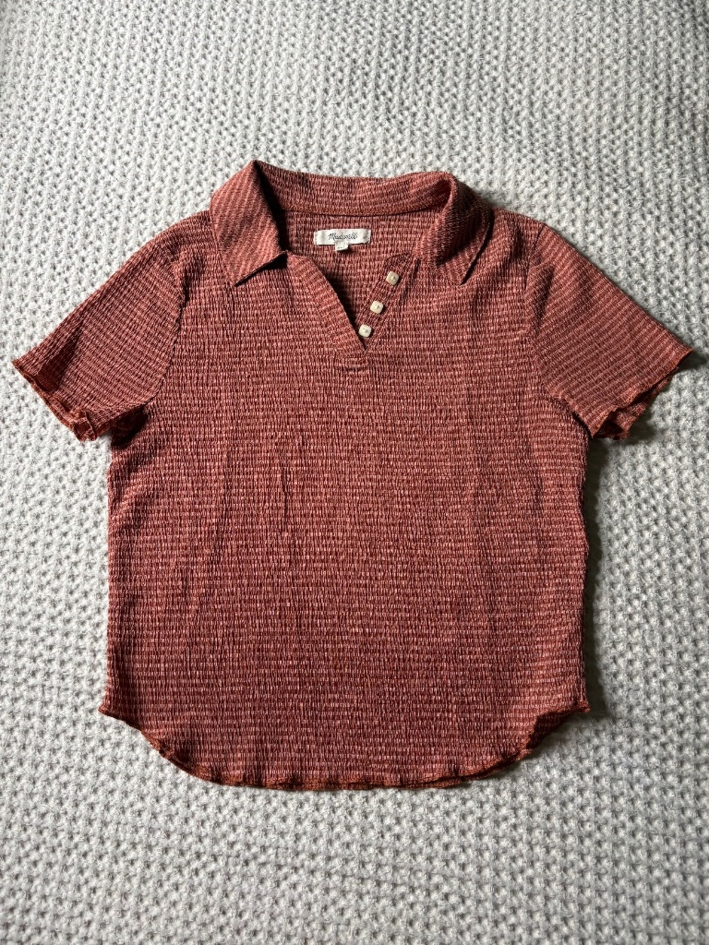Madewell Women's Collared Striped Short Sleeve Polo Shirt XXS Orange Brown